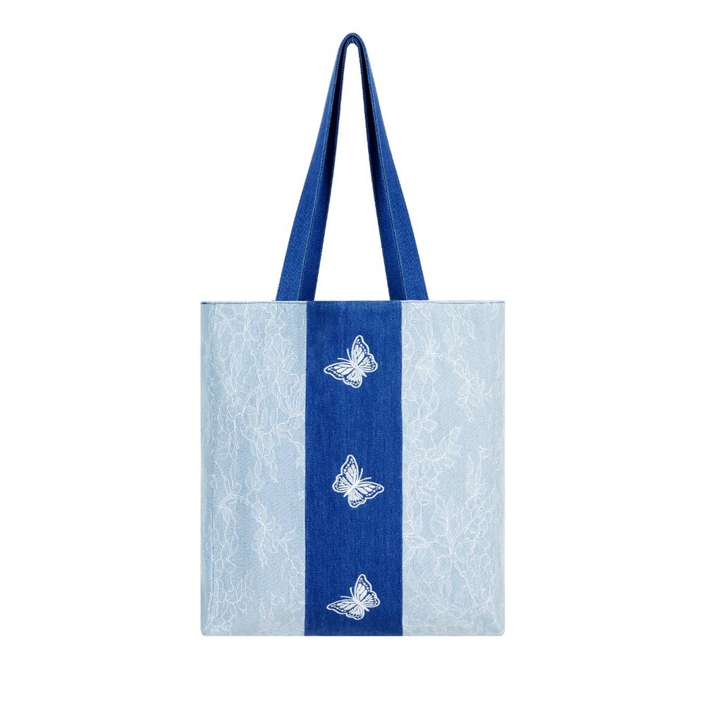 Brand New with Tag - Original Design Romantic Butterfly Lace Denim Tote